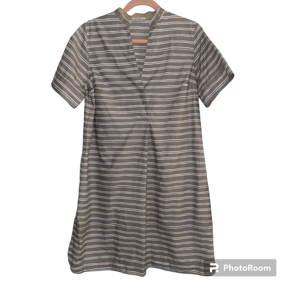 Rosso35 Gray White Striped Dress old money European Minimalist large lightweight - Picture 3 of 6
